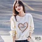 【初色】休閒純色愛心字母印花圓領長袖T恤上衣女上衣─米色─38209(M─3XL可選) 2XL 米色