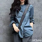 【ACheter】 霧霾藍疊穿長袖襯衫冷淡系長袖時髦寬鬆氣質中長上衣# 123762 L 藍色