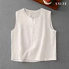 【AMIEE】純色棉麻背心圓領無袖T恤女上衣(KDTY─9035) M 白色