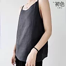 【初色】棉麻風純色吊帶外搭打底無袖背心女背心─共3色─11823(M─2XL可選) XL 黑色