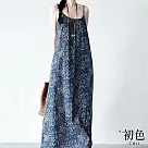 【初色】民族度假風印花細肩吊帶背心裙連身裙長裙連衣洋裝─藍色─11759(M─2XL可選) M 藍色