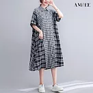 【AMIEE】中長款格子襯衫連衣裙洋裝(KDDY─9200) FREE 黑色