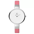 OBAKU 采麗時刻時尚腕錶─銀框x粉紅皮帶