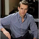 『摩達客』英國進口【Charles Tyrwhitt】高級藍紅直紋長袖休閒襯衫A─S