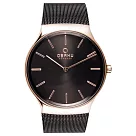 OBAKU 纖細時刻二針極簡米蘭腕錶─玫瑰金x黑