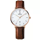 OBAKU 極致簡約時尚日期腕錶─玫瑰金框X咖啡皮帶