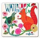 eeBoo 24色水鉛筆(鐵盒) — 鳥與松鼠 (Squirrel and Bird WaterColor Pencils)