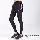 【LEADER】DS─20假兩件 透氣彈性運動長褲 女款S(黑底桃邊)