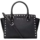 MICHAEL KORS 鉚釘防刮皮革手提/斜背兩用包─黑(現貨+預購)黑