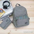BAGCOM 麻感收納後背包─麻灰條紋─搭配斜肩帶+胸扣帶(A4 ok)