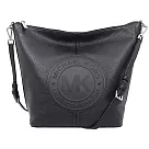 MICHAEL KORS 壓印皮革拉鍊斜背包─黑黑
