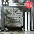 【日本霜山】工業風耐重摺疊收納箱1大箱+2小箱三件套組─附滑輪托盤架1入 ─軍綠灰