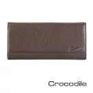 【Crocodile】鱷魚皮件 真皮皮夾 13卡 1窗格 雙層鈔票夾 拉鍊零錢 男夾 錢包 長夾─0103─3351 咖啡色