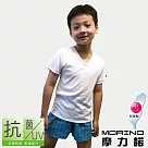 【MORINO】兒童抗菌防臭短袖V領衫 XL 白色