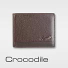 【Crocodile】鱷魚皮件 真皮皮夾 13卡 左翻固定子夾 2窗格 雙層鈔票 拉鍊 男夾 短夾─0103─3358 咖啡色