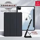 XUNDD軍事筆槽版 iPad Pro 12.9吋 2021/2020/2018版通用 休眠喚醒 磁吸支架平板皮套(極簡黑)