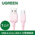 綠聯USB─A 2.0 to USB─C 充電線/傳輸線 彩虹快充版 櫻花粉(1公尺)