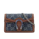 GUCCI Dionysus Super Mini 牛仔布拼皮革酒神鍊包_展示品 (深藍色/棕色)