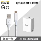 【REAICE】 PD33W 快速充電頭+USB─A &Type─C耐用編織充電線 銀色