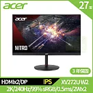 Acer XV272U W2 27型電競螢幕(IPS，HDMI，DP，2Wx2)