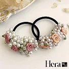 【Hera】手工珍珠串珠小玫瑰髮圈/髮束 深粉色