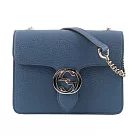 GUCCI 金屬雙G Logo荔枝皮革方形斜背包 (藍色)