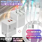 HANG Gan氮化鎵40W (雙C孔)折疊式充電器白+MyStyle 二出三 6用型快充線─白