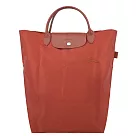 LONGCHAMP LE PLIAGE GREEN系列刺繡短把再生尼龍手提包(中) 栗子紅