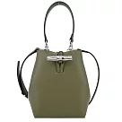 LONGCHAMP LE ROSEAU系列金屬竹節牛皮兩用水桶包(迷你) 卡其綠