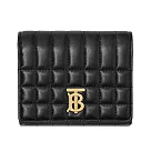 BURBERRY Lola TB LOGO格紋絎縫羔羊三折短夾 黑金