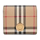 BURBERRY 浮雕LOGO格紋皮革對開短夾 卡其