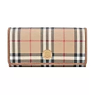 BURBERRY 浮雕LOGO格紋翻蓋長夾 卡其