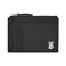 BURBERRY TB銀字LOGO拉鍊式卡片夾 黑色