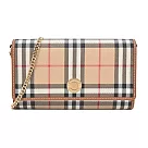 BURBERRY經典格紋金字LOGO翻蓋斜背包 卡其