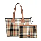 BURBERRY London經典格紋小型托特包 卡其