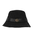 GUCCI GG Logo 帆布及牛皮復古漁夫帽 L號(黑色)
