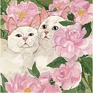 【玲廊滿藝】桂桑比illustration─牡丹貴氣雙花貓23x23cm
