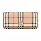 BURBERRY 浮雕LOGO格紋翻蓋長夾 卡其