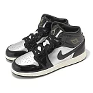 Nike 休閒鞋 Air Jordan 1 Mid SE GS 大童 女鞋 黑 銀 漆皮 亮皮 AJ1 中筒 FZ3938─001