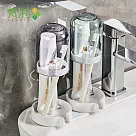 【梵特】多功能防塵瀝水牙刷牙膏收納杯架組─2入─ 透紫