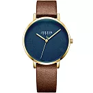 JULIUS 聚利時 再一次初戀 皮革百搭文青腕錶 JA─953(四色/36mm) 深藍X棕