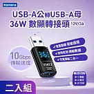 Kamera USB─A公輸出 轉USB─A母輸入 電流電壓功率數據顯示轉接頭─黑(2入)─36W/12V/3A 充電傳輸二合一 10Gbps高速傳輸轉接 即插即用