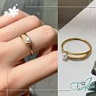 【伊飾童話】交叉珍珠*鈦鋼鍍金細戒指/ 美規6號