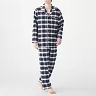 [MUJI無印良品]男有機棉無側縫法蘭絨家居睡衣M深藍X象牙白