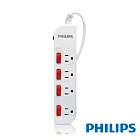 【PHILIPS 飛利浦】4開4插3孔延長線 (1.8米) 白色