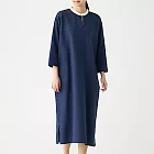 [MUJI無印良品]女有機棉粗織天竺立領七分袖洋裝XS~S深藍