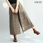 【AMIEE】格紋毛呢休閒七分寬褲(KDP-6038) FREE 咖啡色