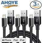【Ahoye】Apple Lightning 3.0A鋁合金編織快速充電線(100cm) 3入組 iPhone iPad 傳輸線