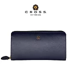 【CROSS】台灣總經銷 限量1折 頂級小牛皮維納斯系列拉鍊長皮夾 全新專櫃展示品 深藍色
