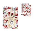 【日本Habituel】居家萬用擦拭 純棉布巾2入組 ‧ 條紋+小花(紅)